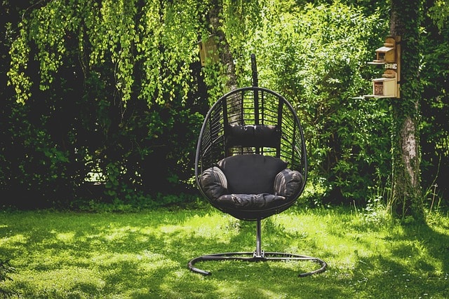 hanging chair, garden, idyllic